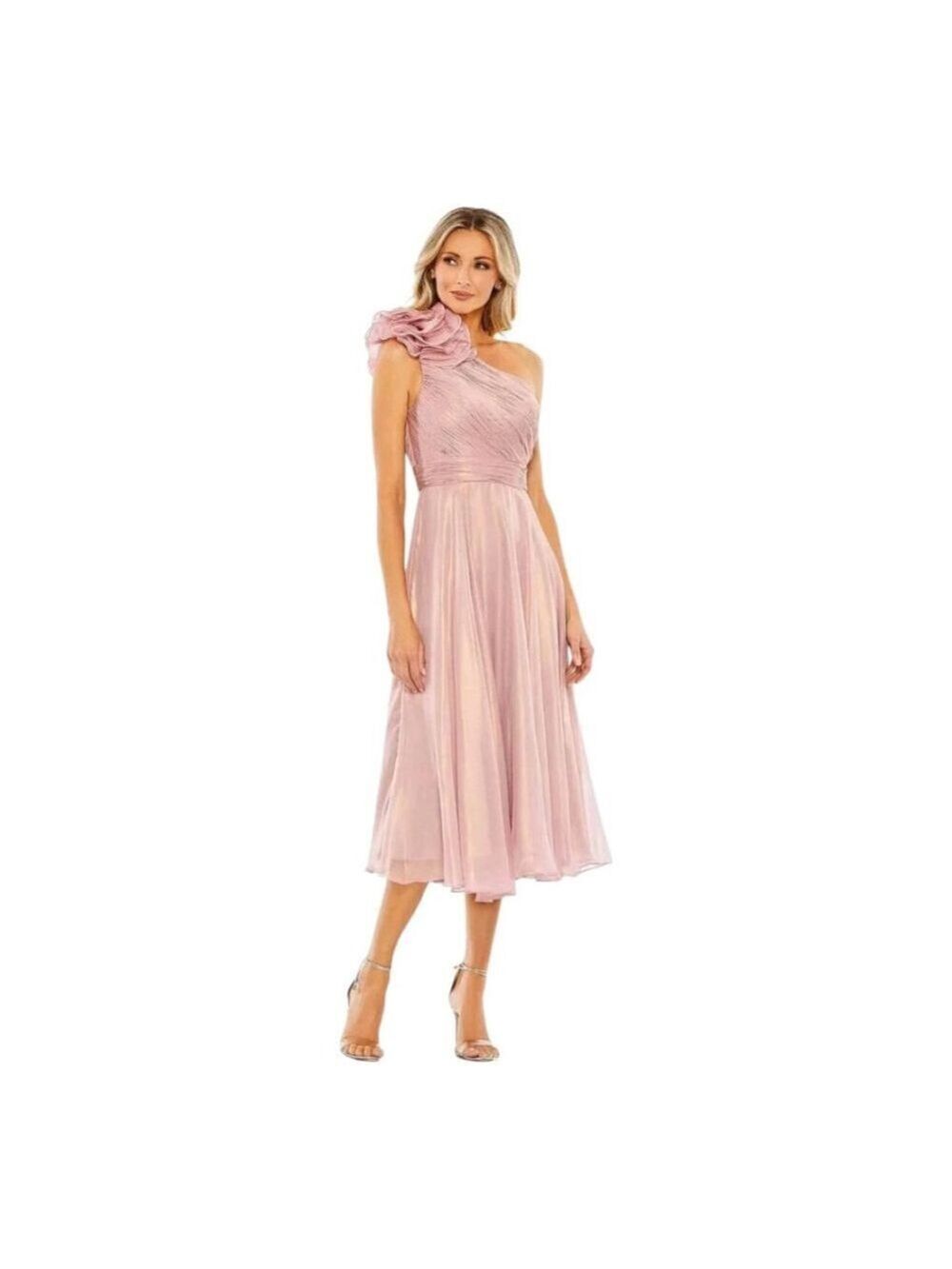Mac Duggal One-Shoulder Midi Dress Pink Size 0 - Picture 2 of 10